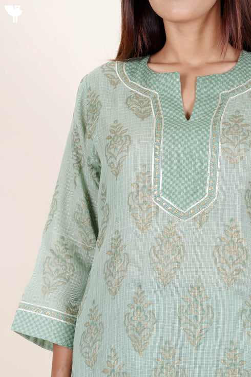 Kota Doria Kurta- Dupatta And Pant Set